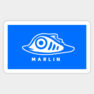 Art of a very small and cute marlin fish. Minimal style in white ink Magnet